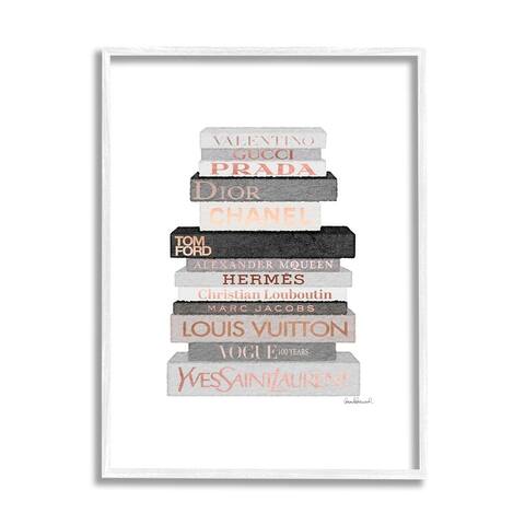 Neutral Grey and Rose Gold Fashion Bookstack Framed Wall Art