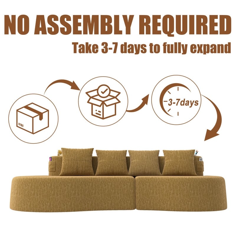 Chenille Upholstered Curved 3 Seat Minimalist Compressed Modular Sectional Sofa