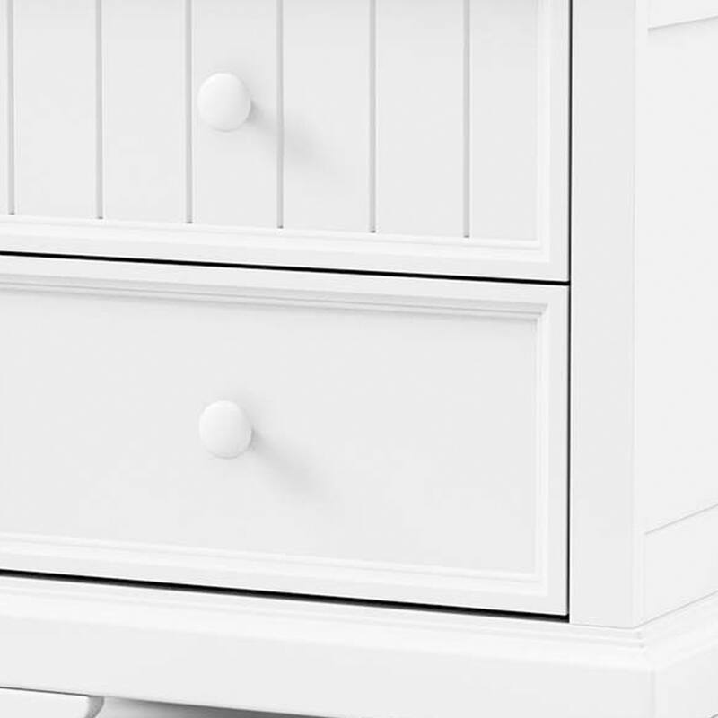 Toli Nightstand 2 Drawers w Round Knobs, White Solid Hardwood, 24 Inch