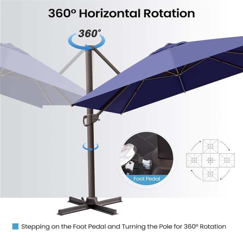 10 x 13 FT Luxury Aluminum Outdoor Shade Canopy Patio Cantilever Offset Umbrella with 360-degree Rotation