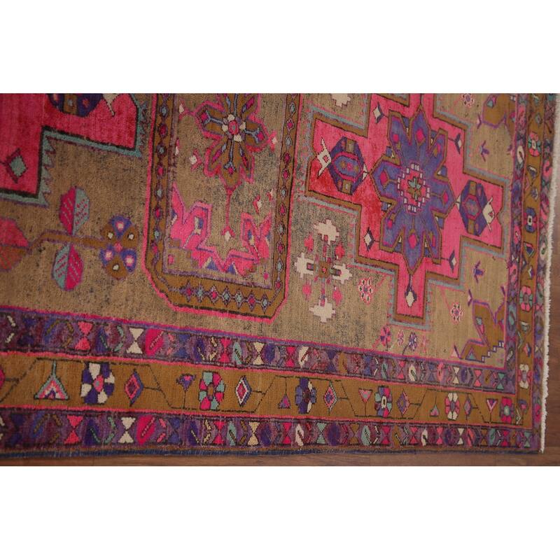 Handmade Ardebil Persian Vintage Runner Rug Geometric Wool Carpet - 3'11" x 10'7"