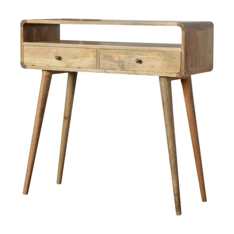 Mid-Century Modern Wood Curved Console Table With Strong Legs - Tan - Wood