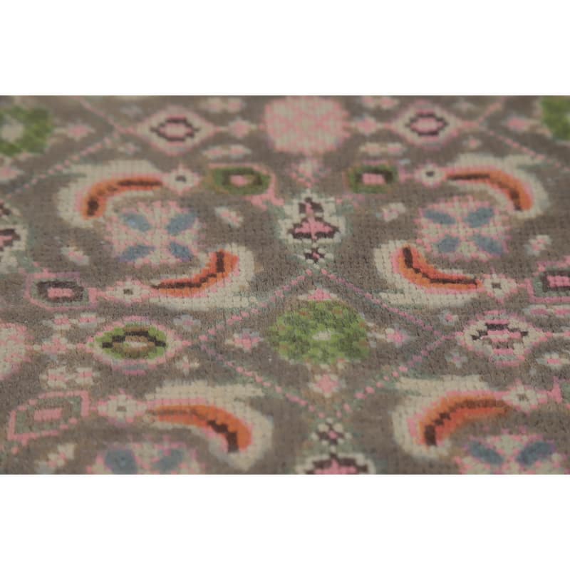 Geometric Tabriz Persian Vintage Area Rug Handmade Grey Wool Carpet - 7'9" x 10'0"