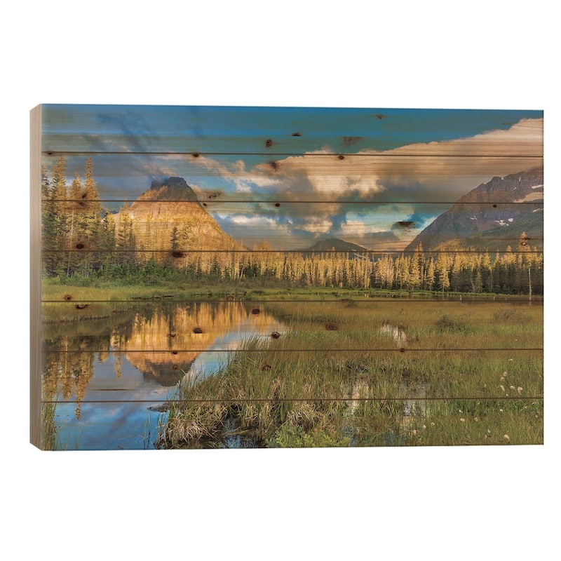 Sinopah Mountain And Its Reflection, Two Medicine, Glacier National Park, Montana, USA Print On Wood by Chuck Haney - 26x40x1.5