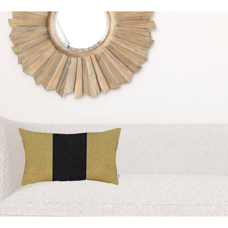 12" X 20" Black And Yellow Geometric Zippered Handmade Polyester Lumbar Pillow Cover