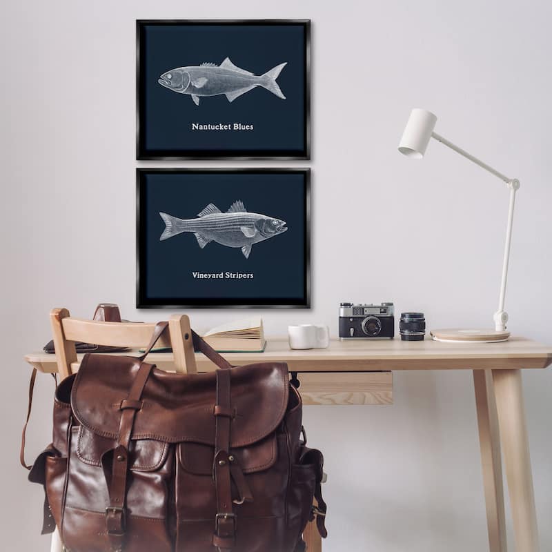 Stupell Harbor Fish Phrases Framed Floater Canvas Wall Art Design By Phillipa Katz (Set of 2)