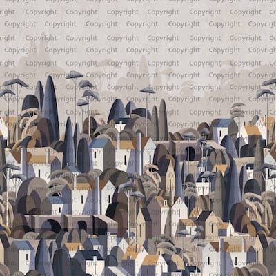 Moody Village Landscape Wallpaper Mural
