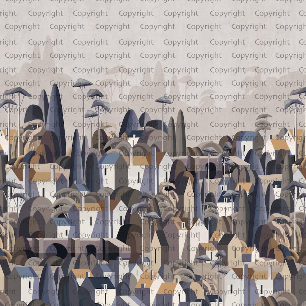 Moody Village Landscape Wallpaper Mural