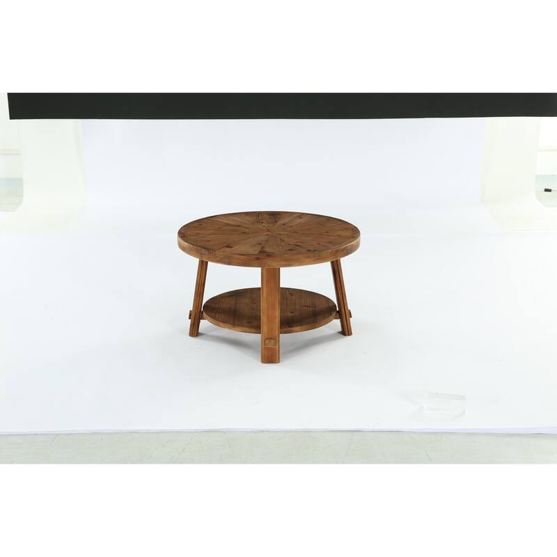 31.5" Solid Wood Coffee Table with 2-Tier Storage