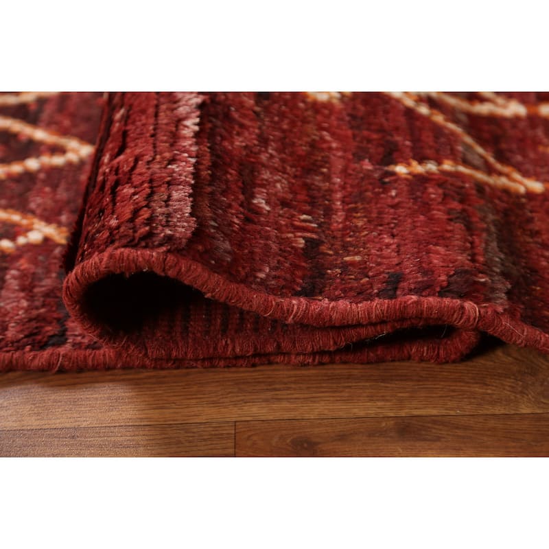 Hand Knotted Oriental 100% Wool Carpet Modern Tribal Red Moroccan Area Rug - 7' 8'' X 5' 7''