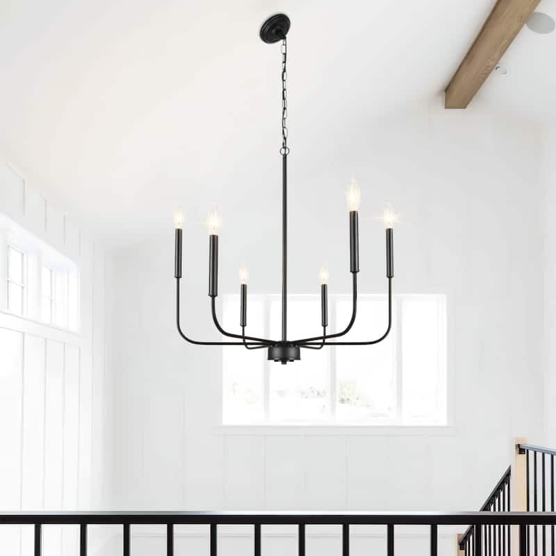 Starsky 6-Light Candle-Style Mid-Century Modern Farmhouse Traditional Classic Candle-Style Chandelier