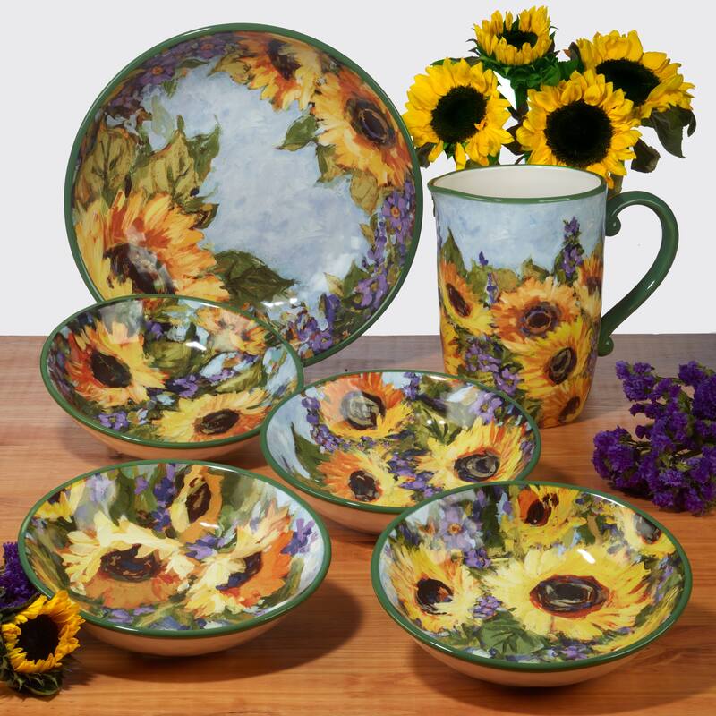 Certified International Sunflower Bouquet 20 oz. Mugs, Set of 4 Assorted Designs