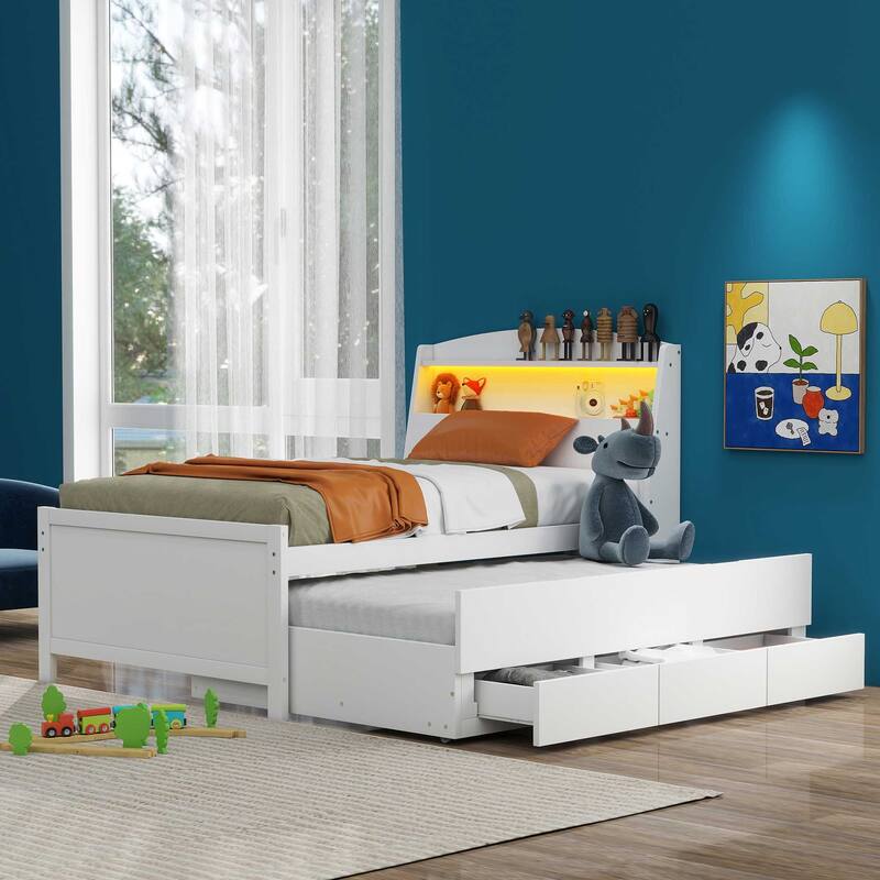Platform Bed with Storage LED Headboard