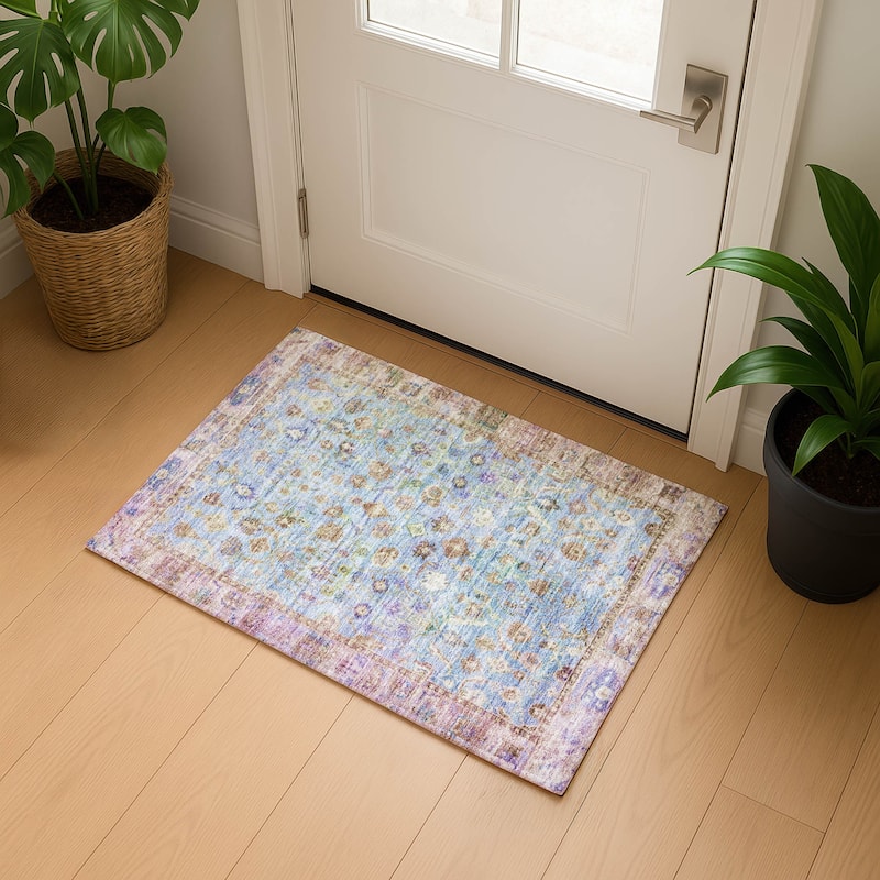 Premium Washable Super Soft Vintage Traditional Mayfield Rug - Seafoam - 1'8" x 2'6"