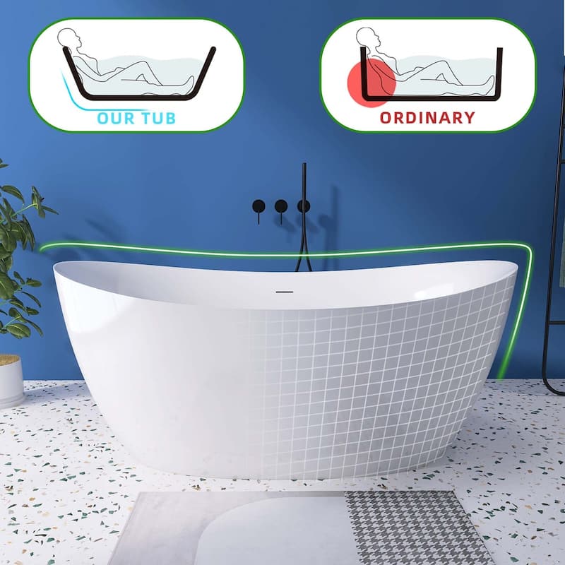 63 in. x 31 in. Acrylic Freestanding Soaking Bathtub in Gloss White - 31" x 63"