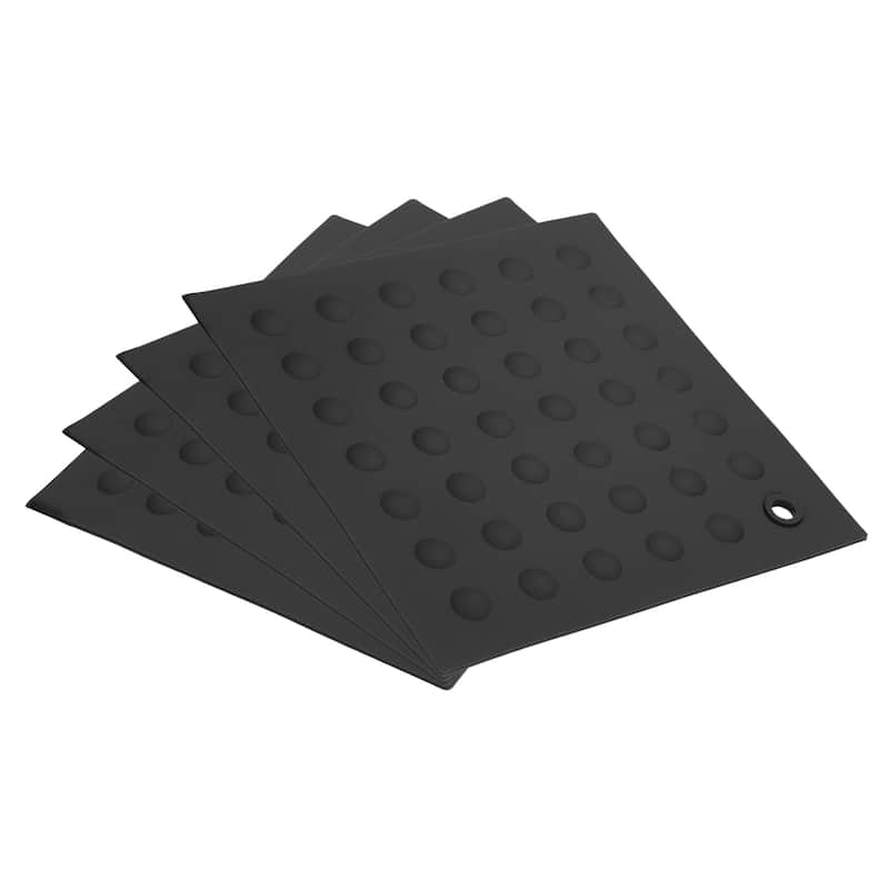4pcs Silicone Pot Holder Trivet Mat Hot Pads Non-Slip Heat Resistant - Black