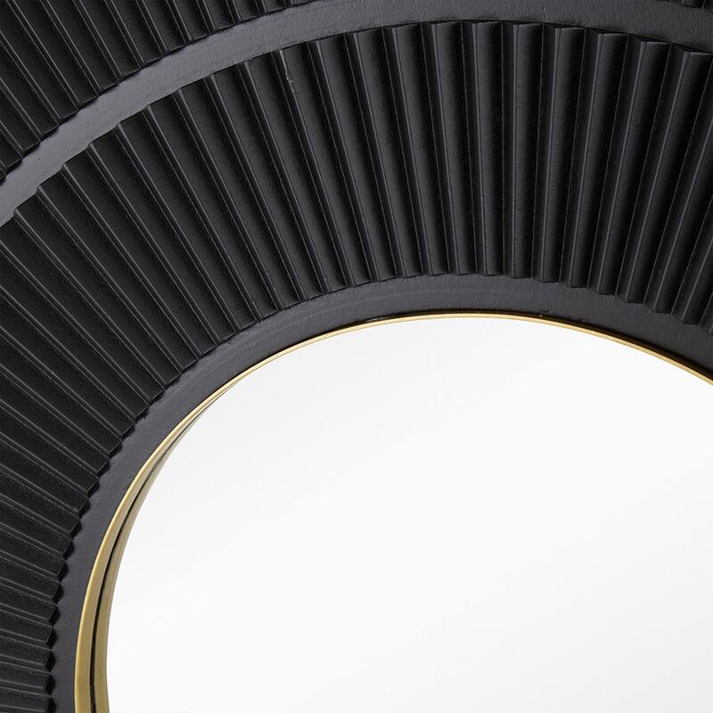 Square Carved Mirror with Pleated Design with Gold Iron Frame