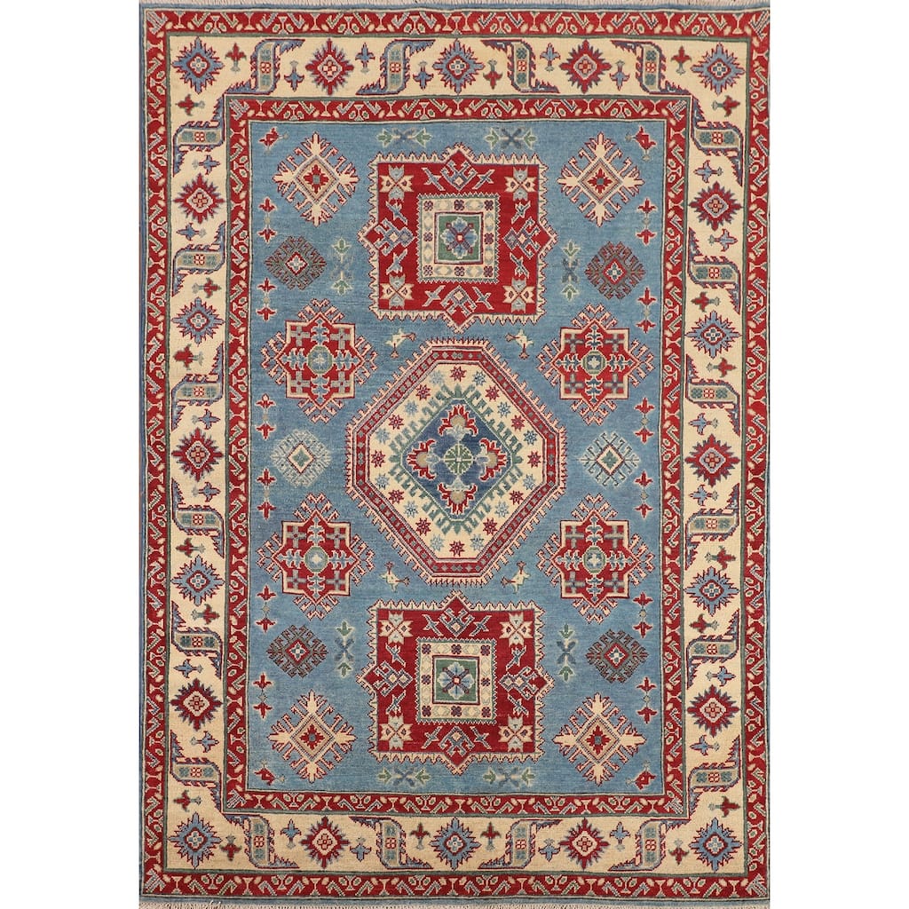 Light Blue Kazak Rug Handmade Oriental Wool Carpet - 5'0" x 7'4"