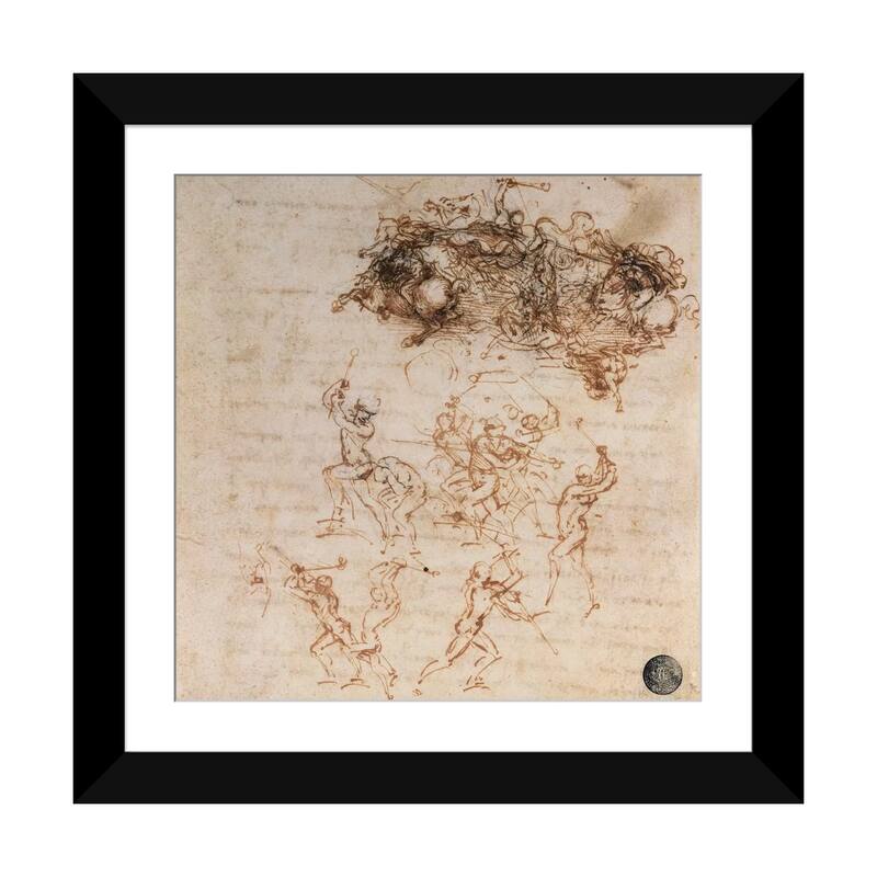 iCanvas "Study of Horsemen in Combat and Foot Soldiers, 1503 " by Leonardo da Vinci - Black - 24x24x1