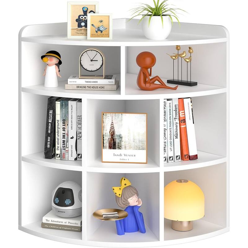 VECELO Corner Cabinet with Charging Station or No Charging Station 3-Tier Bookcase Storage Organizer Triangle Corner Bookcases