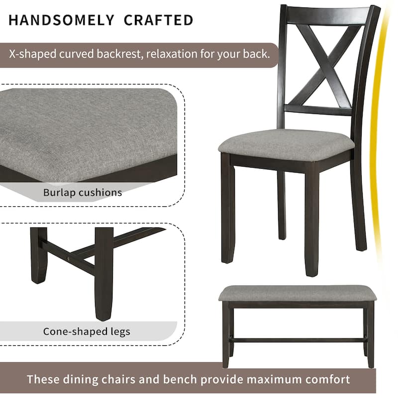 Nestfair 6-Piece Dining Table Set with 4 Fabric Chairs and Bench