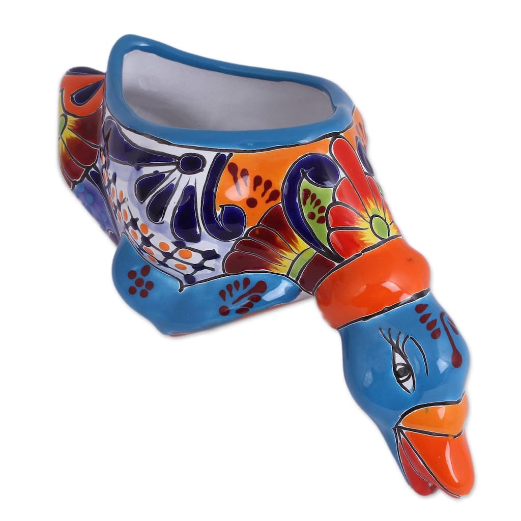 Novica Handmade Feeding Duck Ceramic Flower Pot