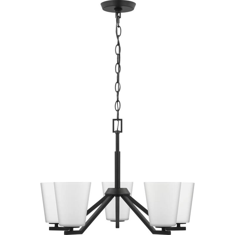 Vertex Collection Five-Light Matte Black Etched White Contemporary Chandelier - 22.5 in x 22.5 in x 15.25 in