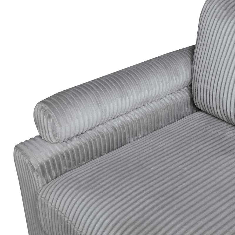 4-Piece Gray Corduroy Sectional Sofa with Wood Legs, 120x80x36 inches, 241 lbs