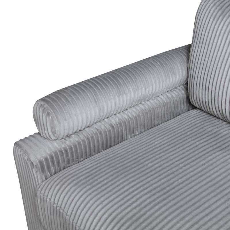 6pc Gray Corduroy Modular Sectional Set - 2 Armless Chairs, 2 Corner Seats, 2 Ottomans with Pillows