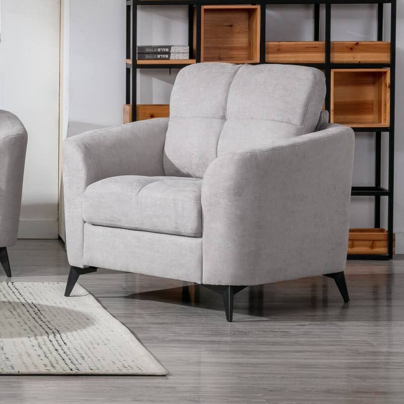 Fabric Accent Chairs Casual Single Sofa Tufted Cushion Club Chairs Arm Chairs with Metal Legs for Living Room - Light Gray