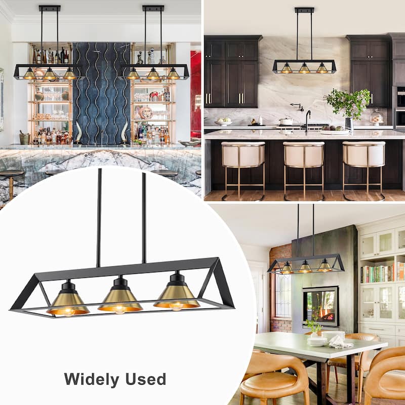 3-Light Industrial Linear Kitchen Island Pendant Light Cone Shades - Dia.25.59-in