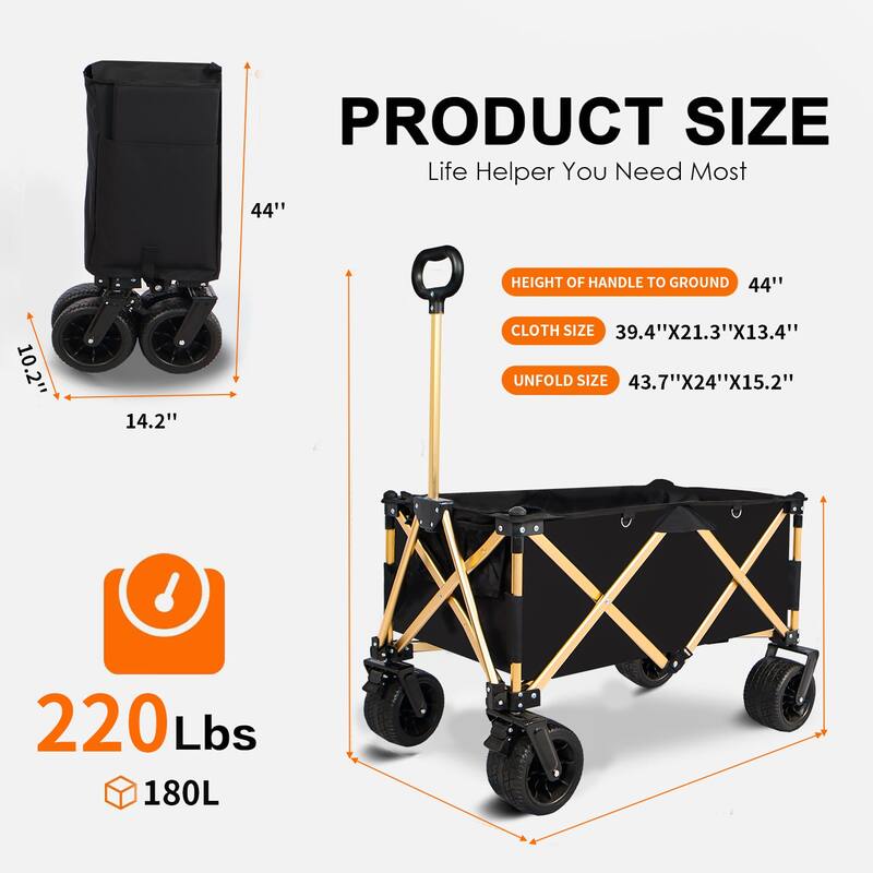 Collapsible Utility Wagon - 360° Rotating Wheels, Steel Frame, 200 lb Load, Compact Storage
