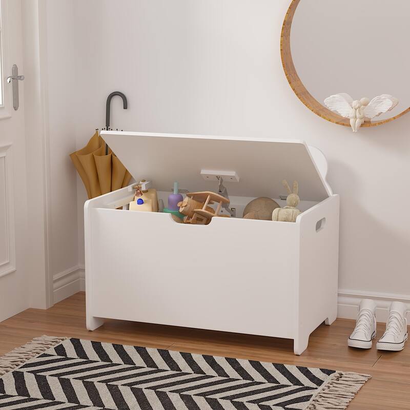 Kids Toy Box,Children Wooden Organizer Storage Chest With Safety Hinged Lid For Ages 2+