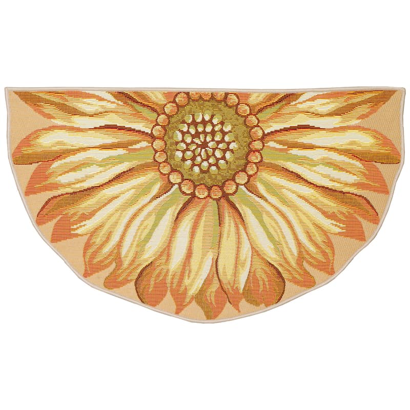 Liora Manne Esencia Sunflower Indoor/Outdoor Mat Yellow 3'3" x 2'1" 1/2 ROUND