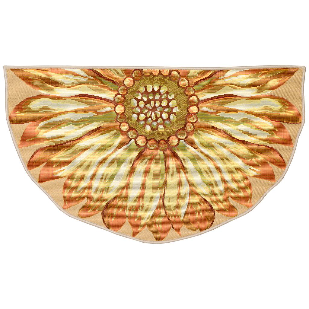 Liora Manne Esencia Sunflower Indoor/Outdoor Mat Yellow 3'3" x 2'1" 1/2 ROUND