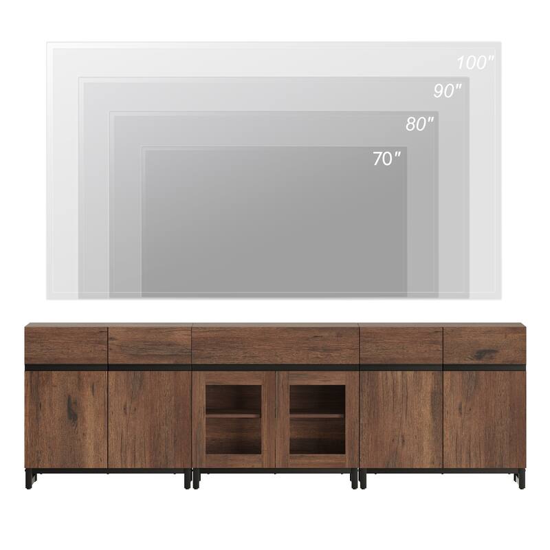 3 In 1 TV Stand for Tvs Up to 100 Inch, TV Console with Glass Doors and Drawer, Entertainment Center for Living Room, Bedroom