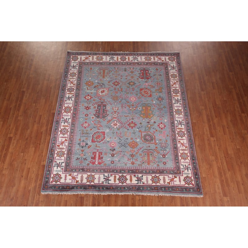 Light Blue Oushak Indian Area Rug Handmade Wool Carpet - 8'2"x 9'11"