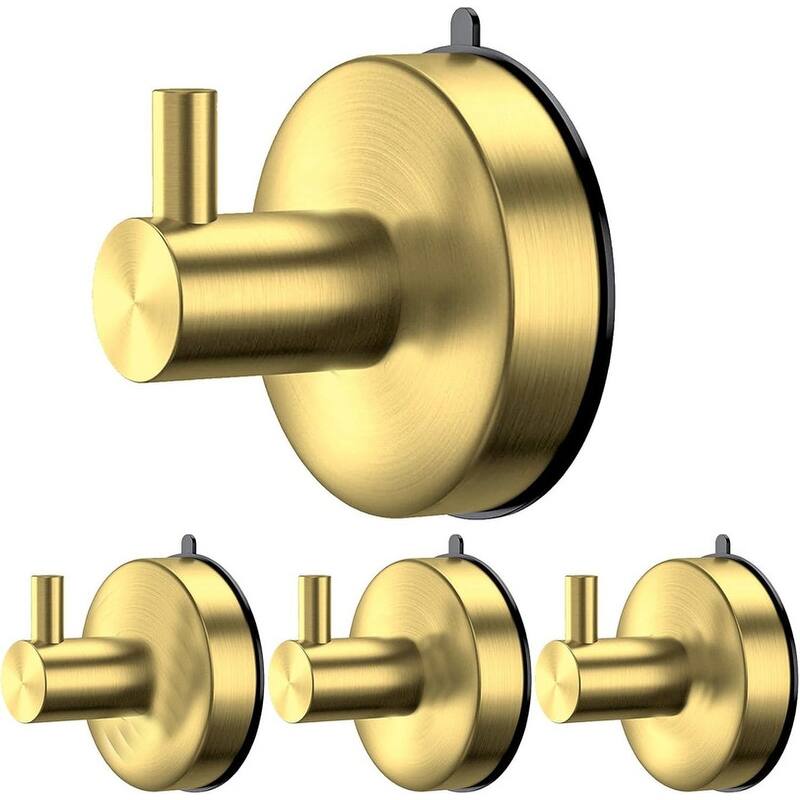 Bathroom Suction Cup Hooks 4 Piece Set 304 Stainless Steel 15lb Shower Hooks - Gold