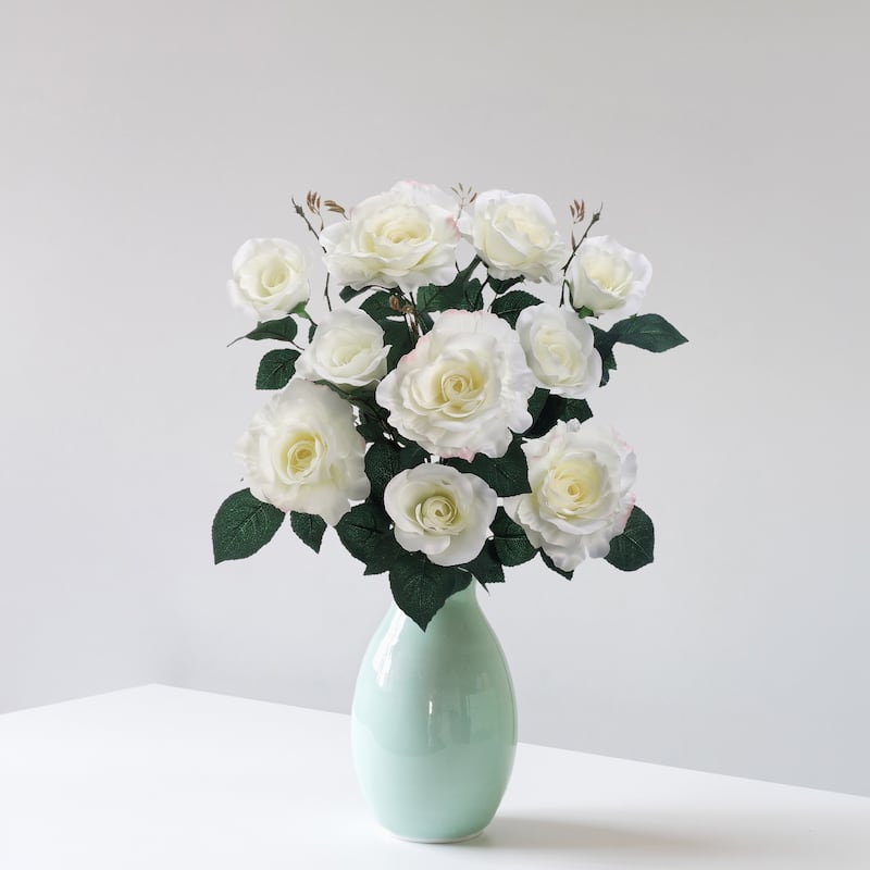Artificial Rose Bush Spray - 18" - White