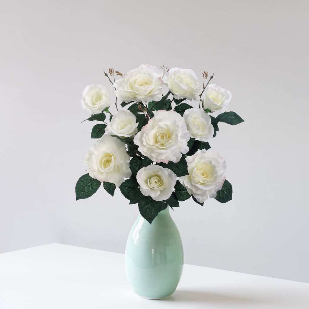 Artificial Rose Bush Spray - 18" - White