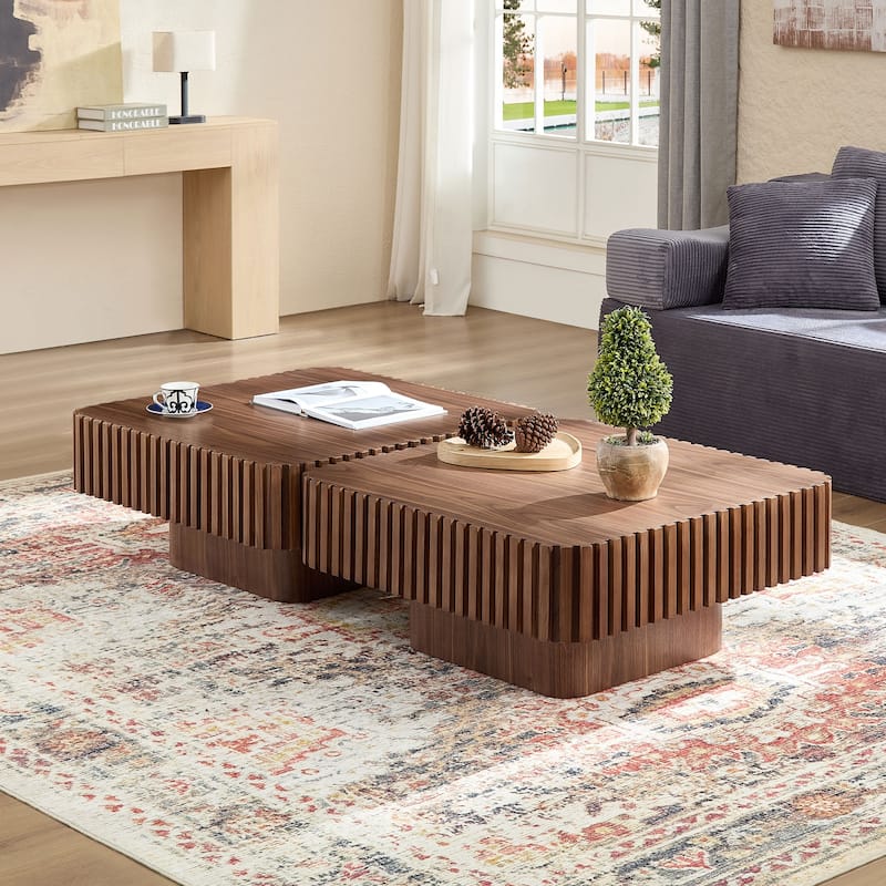 Mid-Century Modern 35.43-Inch Handcrafted Square Coffee Table,Small Wooden Coffee Table for Living Room