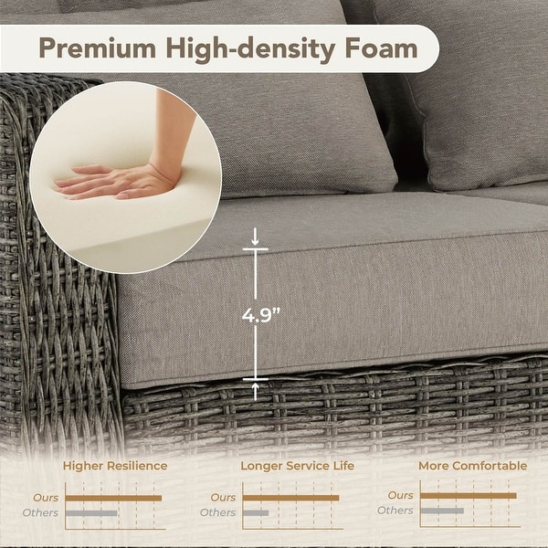 dimension image slide 5 of 16, Murphy Outdoor Wicker Patio Outdoor Sofa Swivel Chair Coffee Table