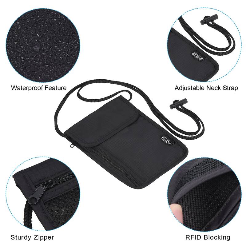 Neck Wallet Travel Pouch, RFID Blocking Travel Document Organizer