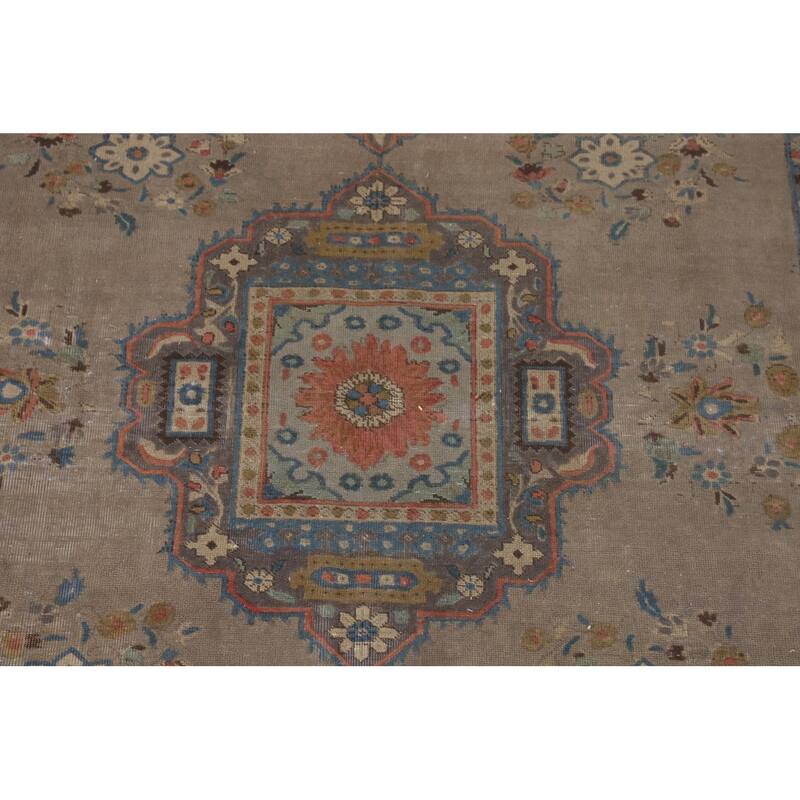 Brown Geometric Bakhtiari Persian Vintage Rug Handmade Wool Carpet - 6'9"x 9'4"