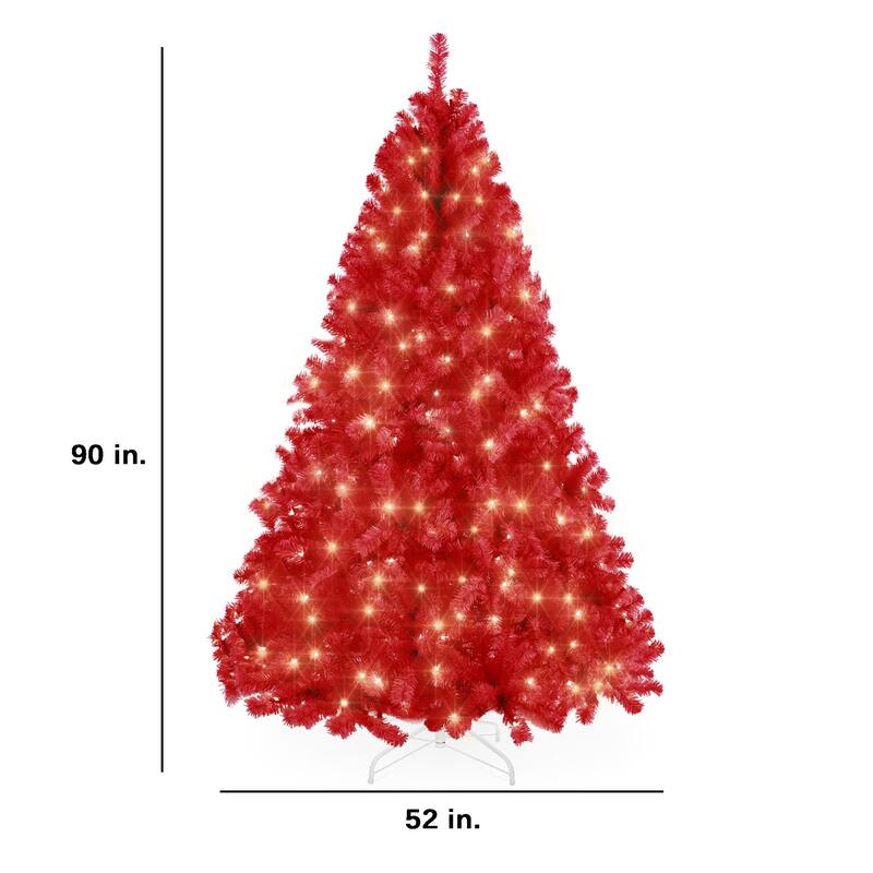 Pre-Lit Artificial Red Christmas Tree w/ Incandescent Lights - 7.5 Foot