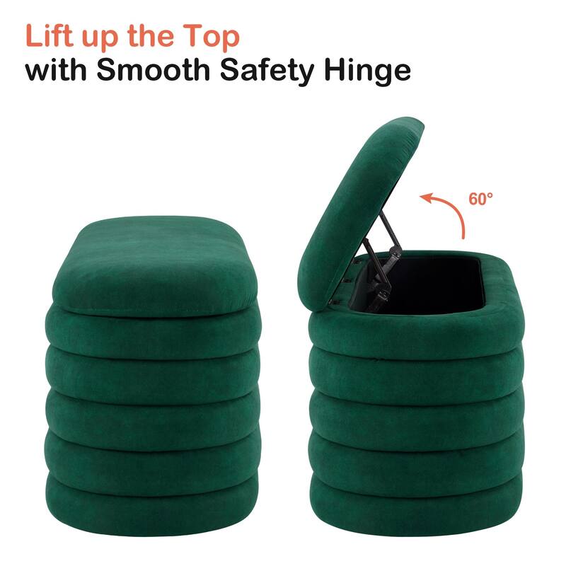 MCombo Storage Ottoman Bench, Upholstered Fabric End of Bed Bench with Storage, 47-inch Oval Footstool W495