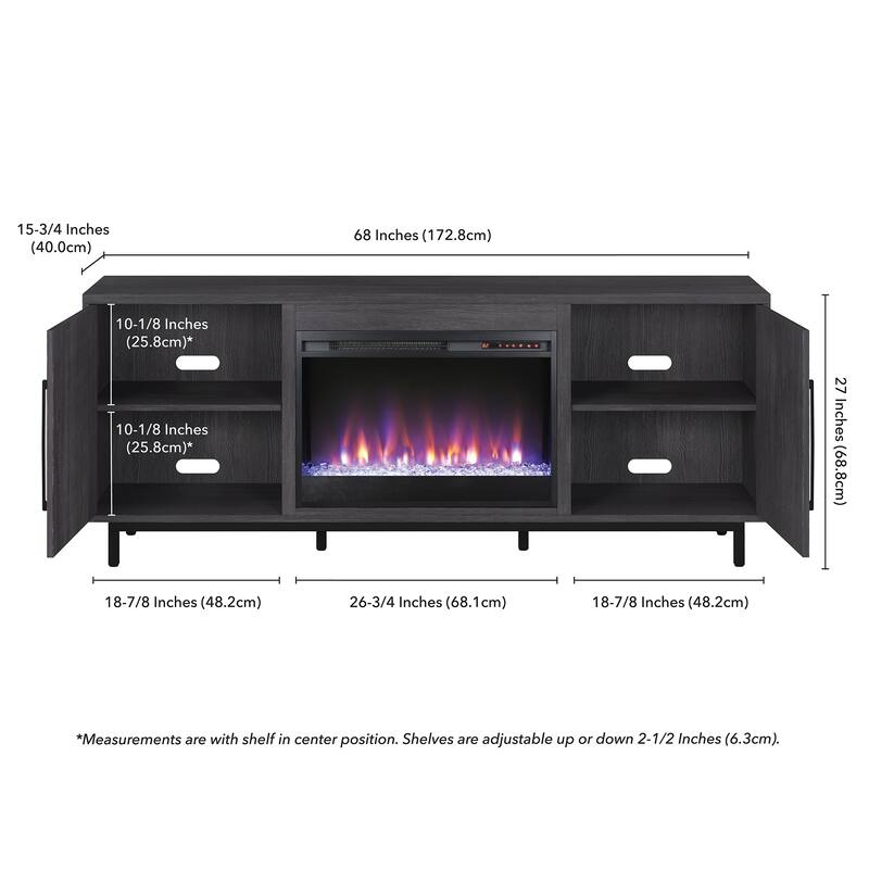 Julian Rectangular TV Stand with Crystal Fireplace for TV's up to 75"