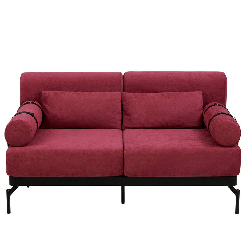 59" Chenille Modern Loveseat Sofa with USB Charging Ports, Cylindrical Armrests, and 440lb Capacity