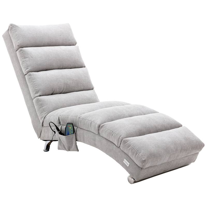 Light Grey 21.65" High Back Upholstered Chaise Lounge Chair with Massage
