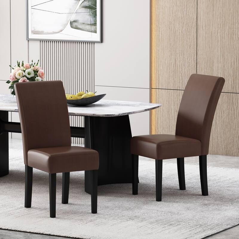 Upholstered Chairs Kitchen & Dining Room, PU Dining Chairs Set of 2, Modern Armless Dining Table Chairs with Matel Legs, Black